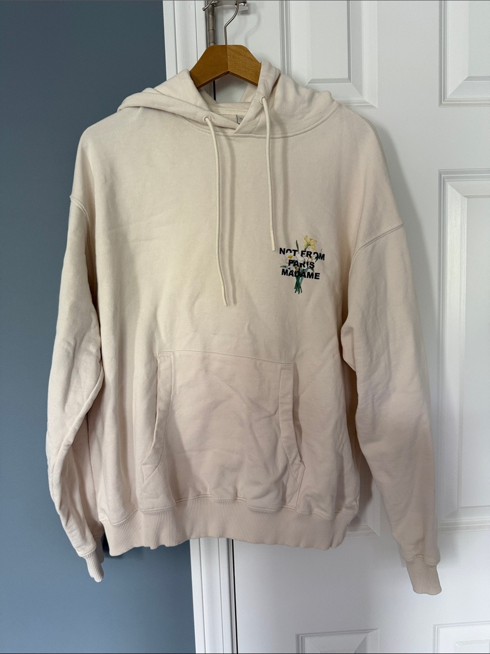Cream Men's Hoodie Sweatshirt with Not From Paris Graphic